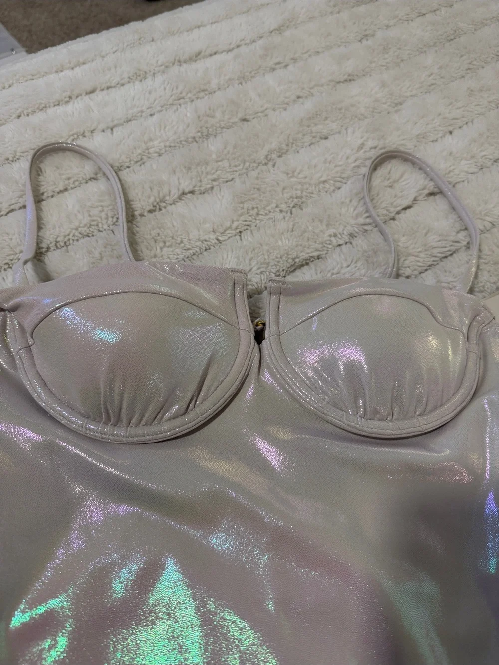 Iridescent High Leg One-Piece Swim suit with Underwire Cups